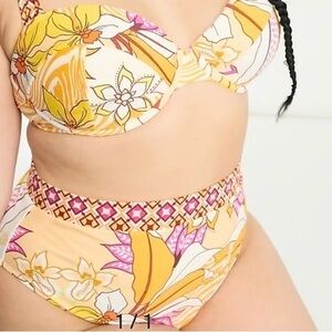 River Island‎ Plus high waist bikini bottom in tropical orange print